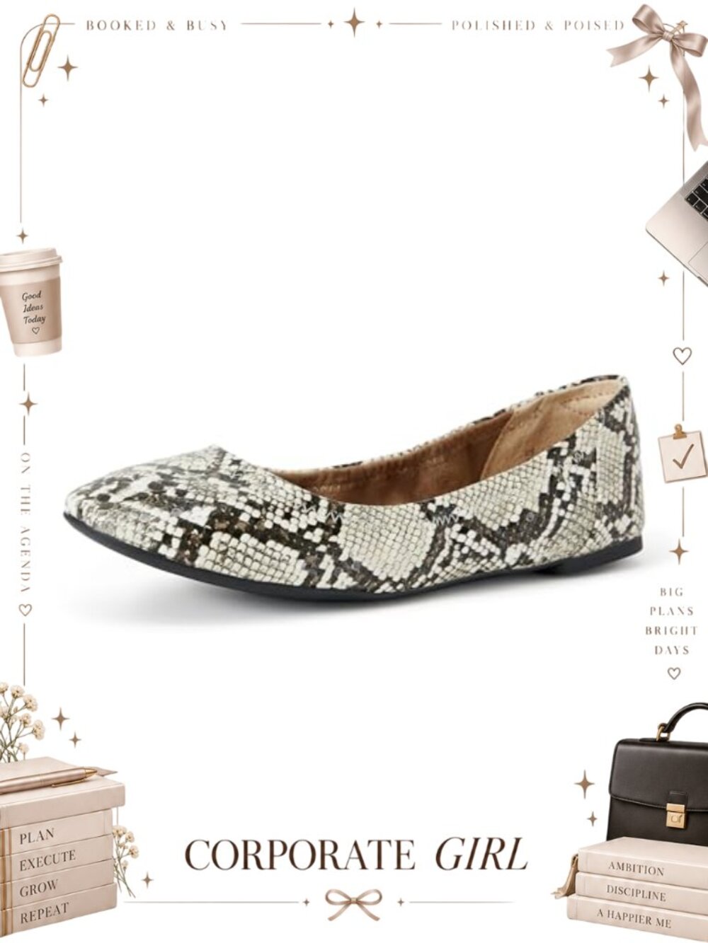 Women's Faux Calfskin Slip On Ballet Flats Memory Foam Comfort Shoes